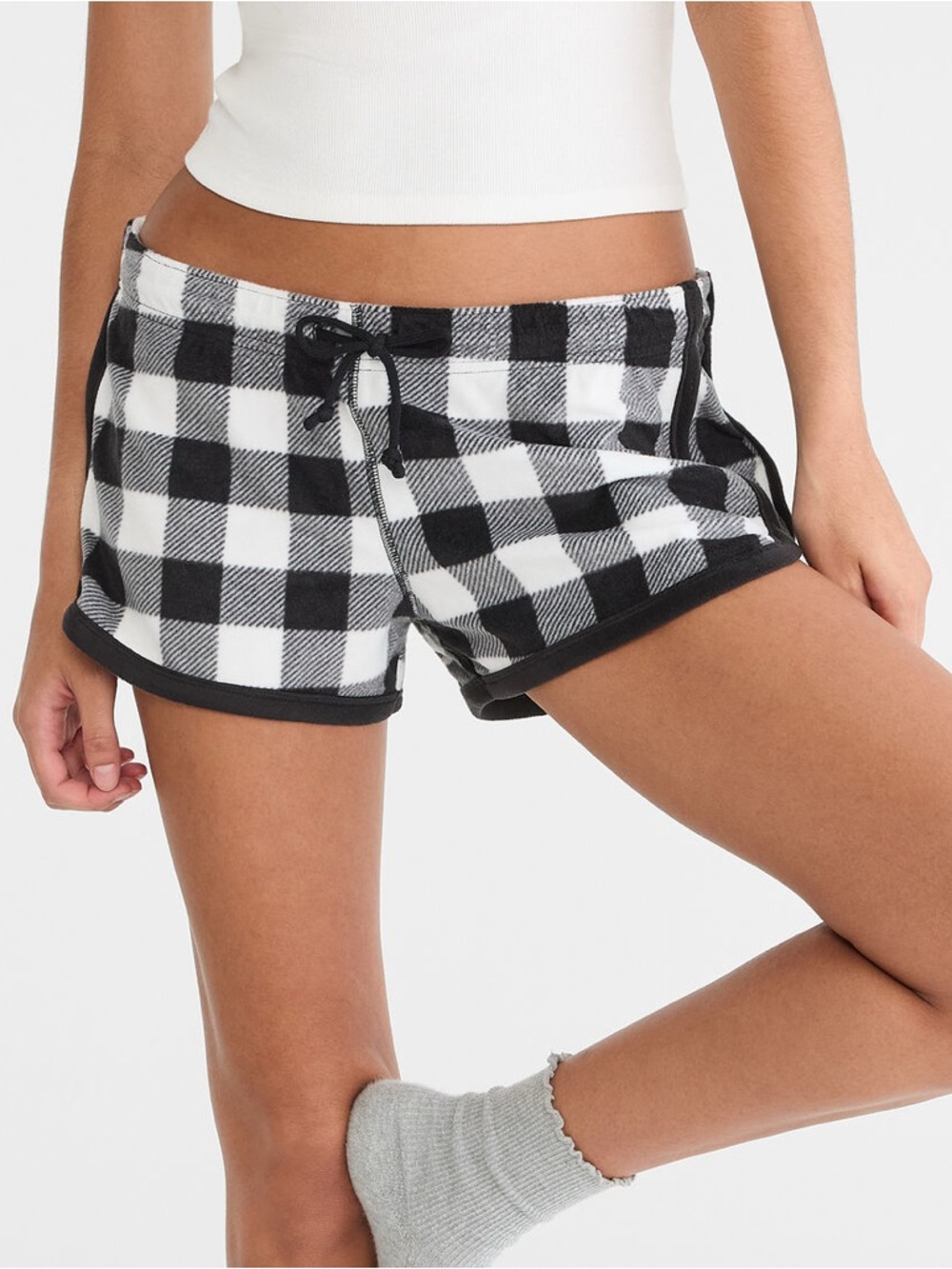 Aeropostale Buffalo Plaid Polyfleece Sleep Shorts in Black & White Sz M NWT